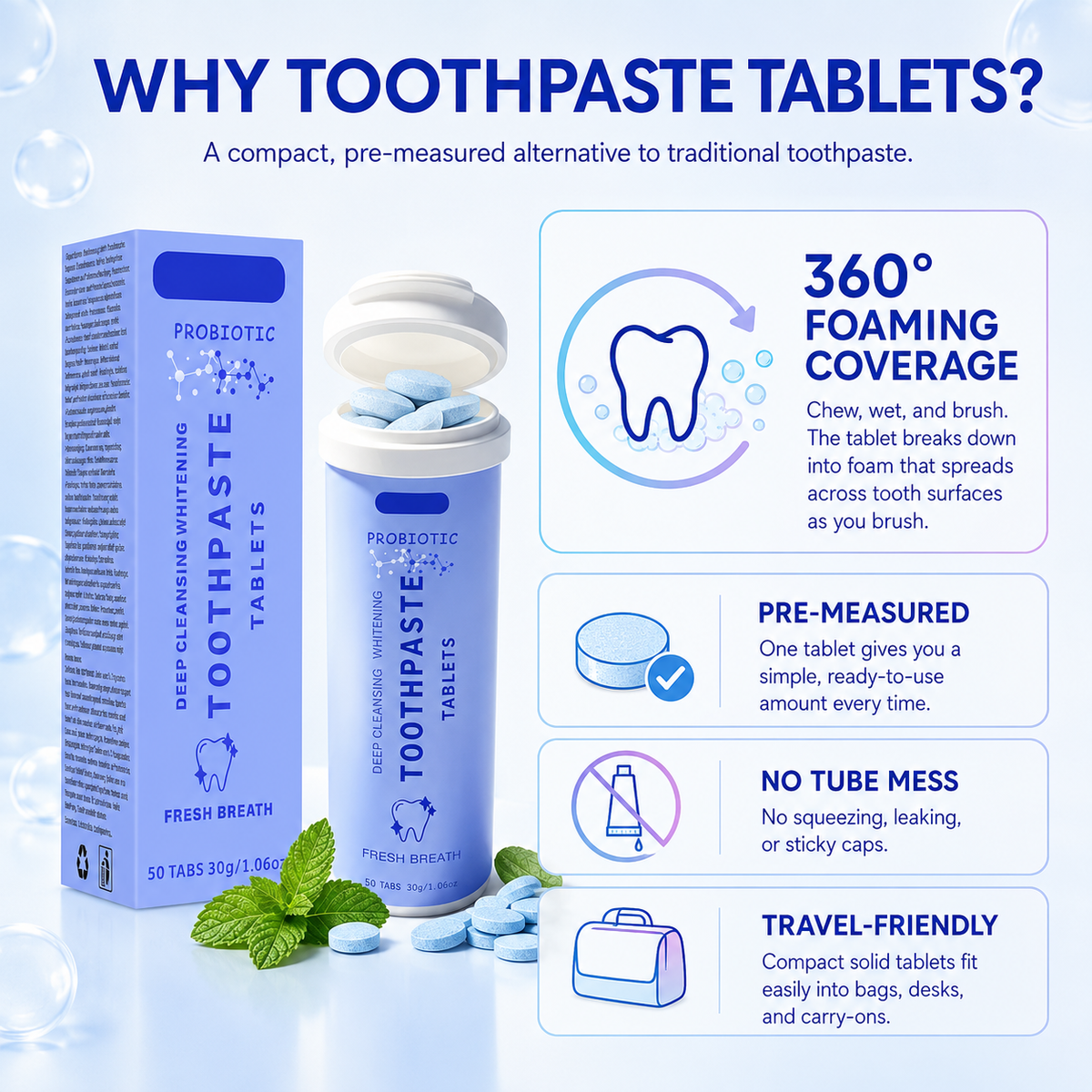 Probiotic Toothpaste Tablets with 10% Nano-Hydroxyapatite