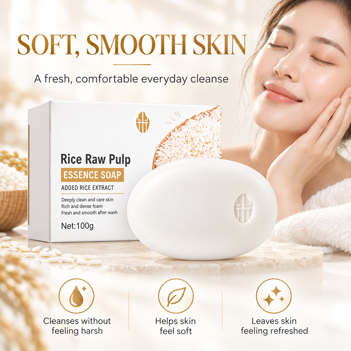 Rice Raw Pulp Essence Soap for Face & Body