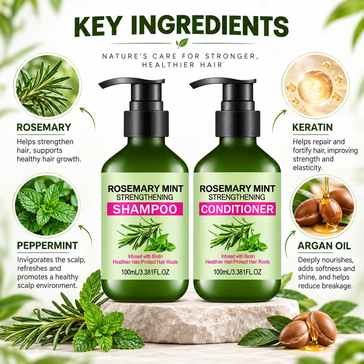 Rosemary Shampoo and Conditioner Set with Mint & Biotin