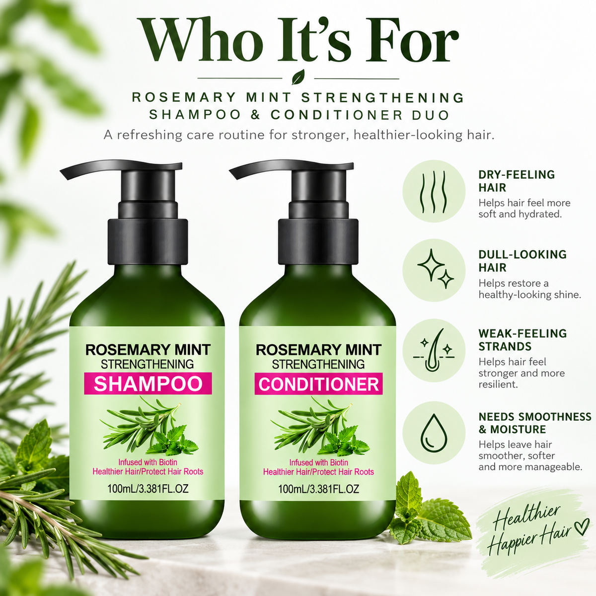 Rosemary Shampoo and Conditioner Set with Mint & Biotin