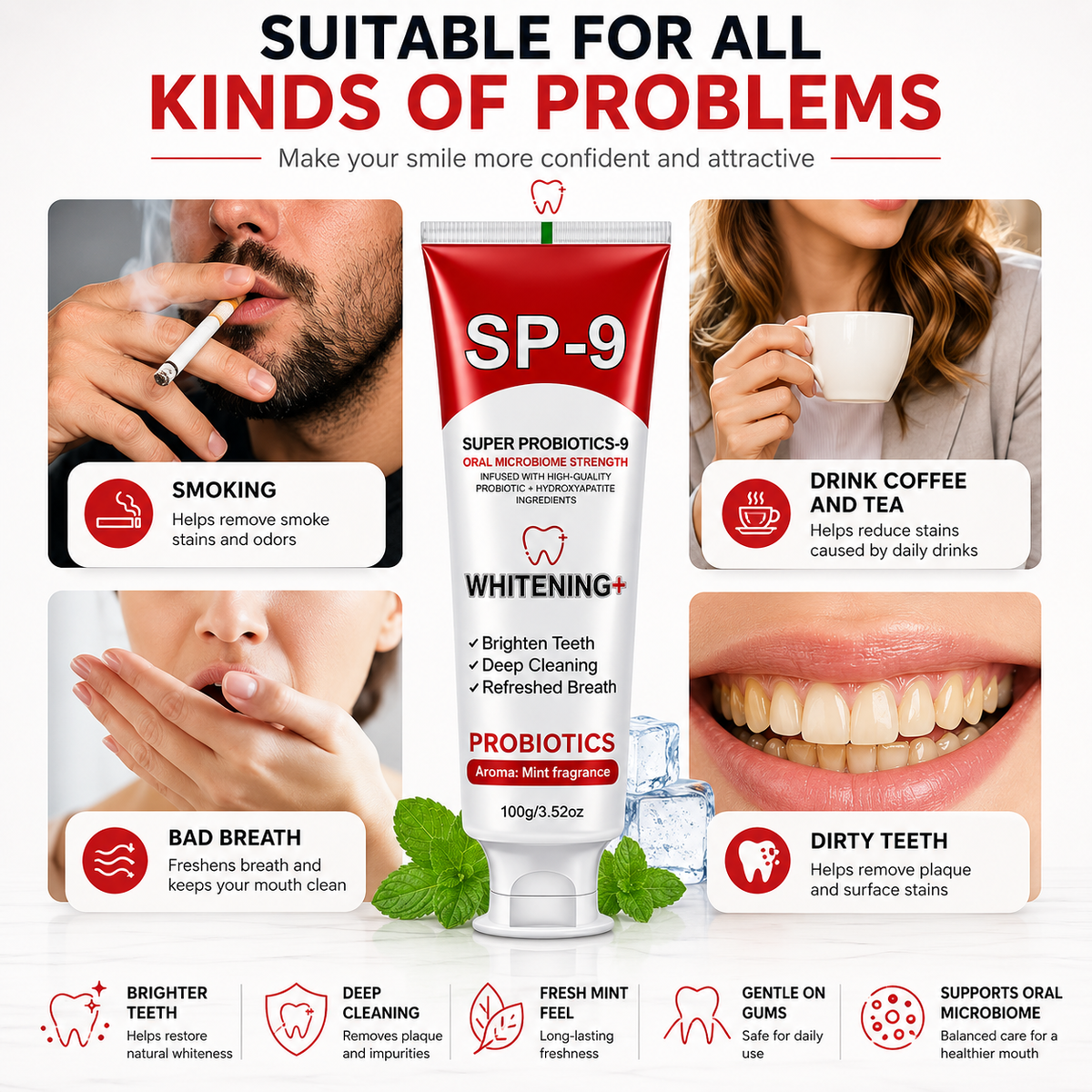 SP-9 Probiotic Whitening Toothpaste with Hydroxyapatite