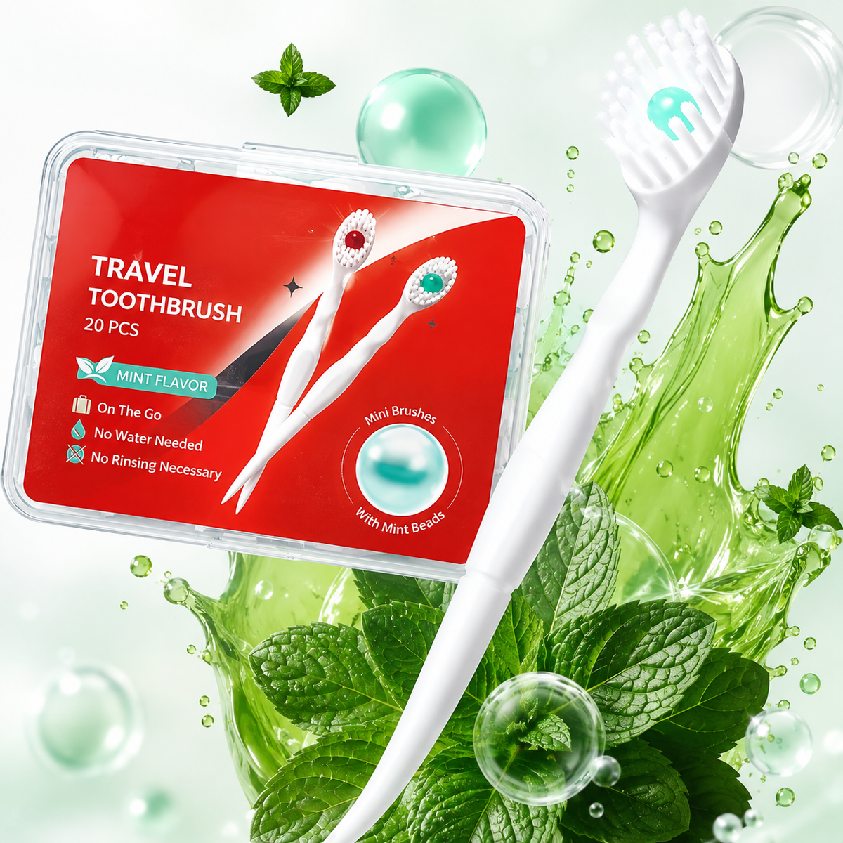 5-in-1 Disposable Travel Toothbrushes with Mint Beads