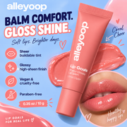 Alleyoop Lip Goals glossy balm product details infographic