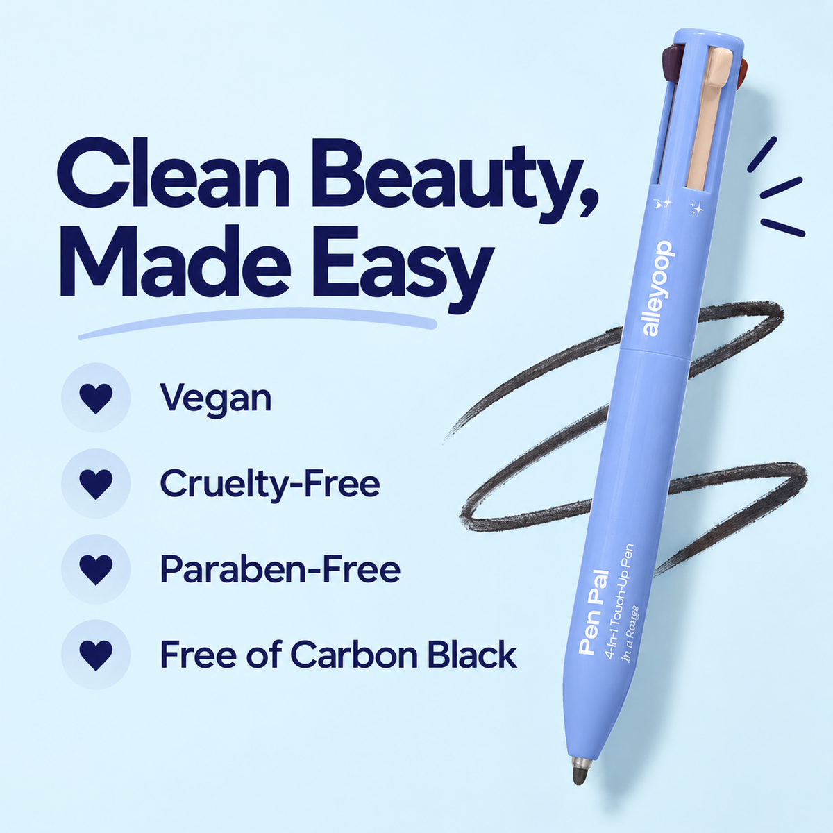 Alleyoop Pen Pal clean beauty features infographic