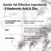 Anua foaming cleanser hyaluronic acid glycerin zinc and panthenol ingredients