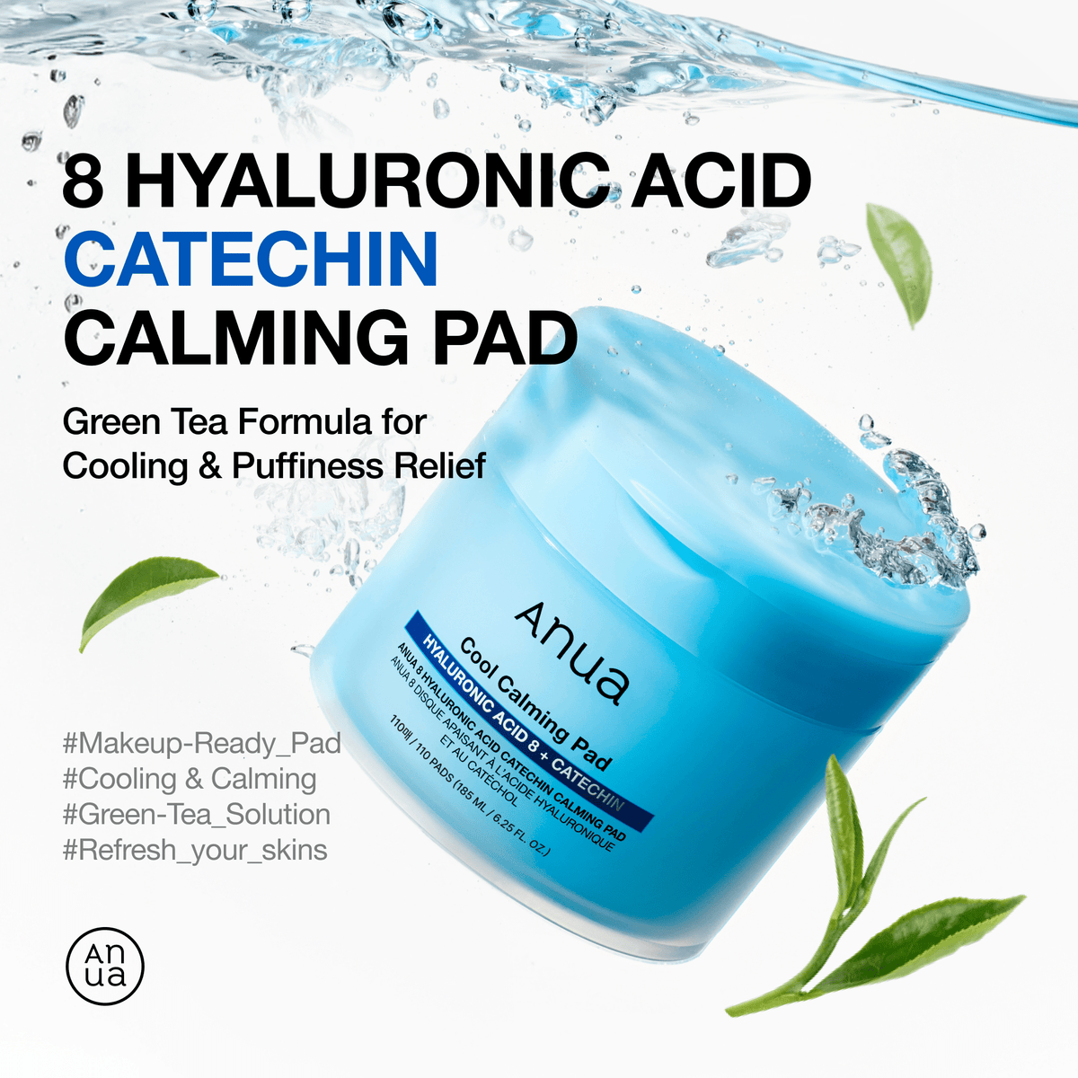 Anua Catechin Calming Pad official green tea cooling and puffiness infographic
