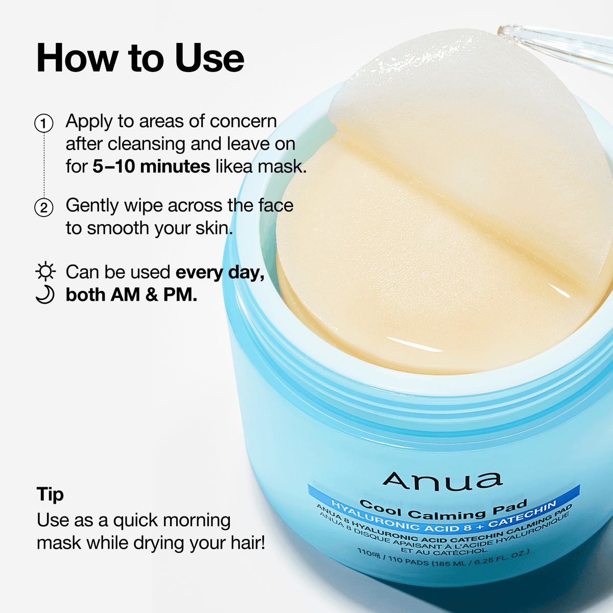 Anua Catechin Calming Pad original official use instructions; follow current product packaging