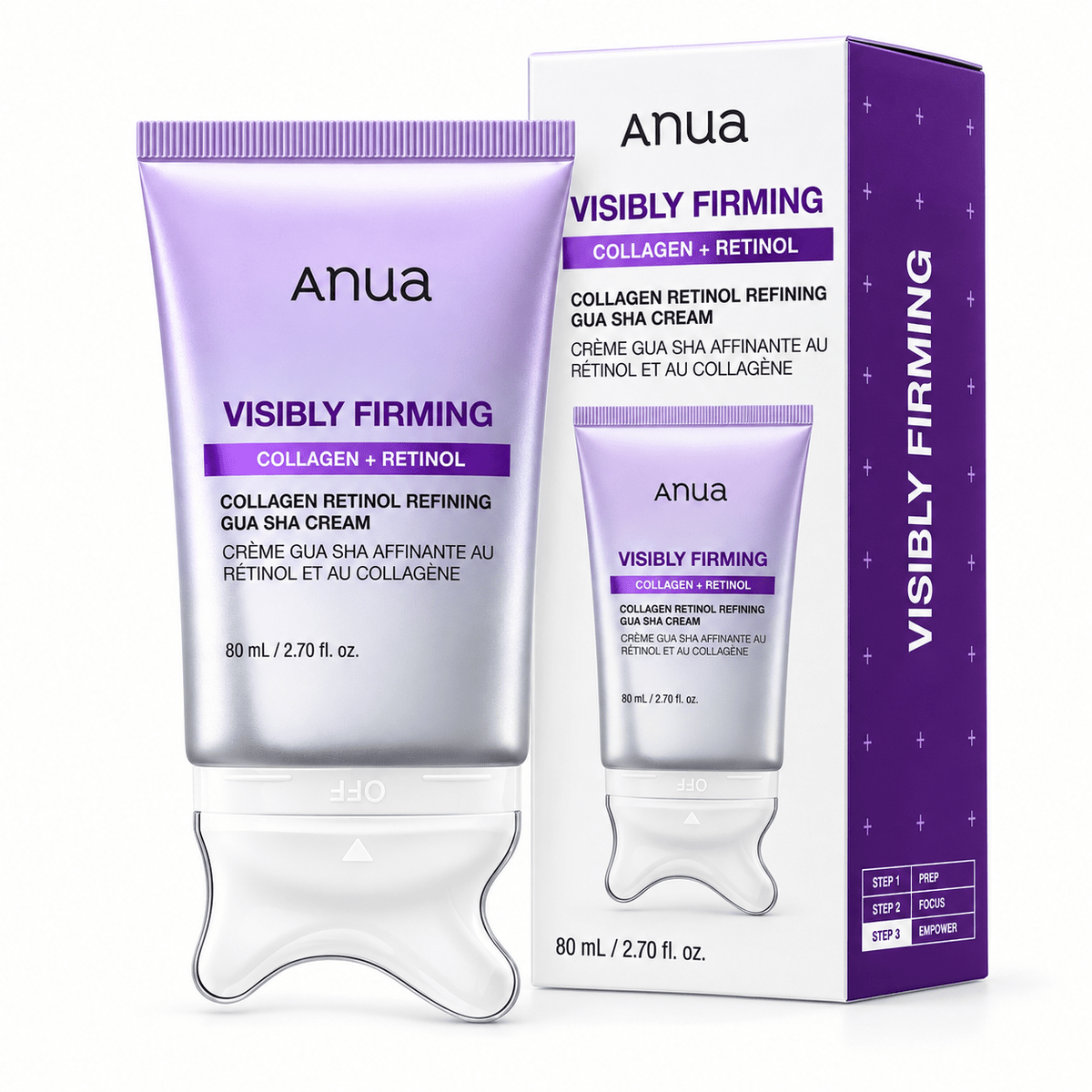 Anua Collagen Retinol Refining Gua Sha Cream 80 mL with built-in gua sha head and carton