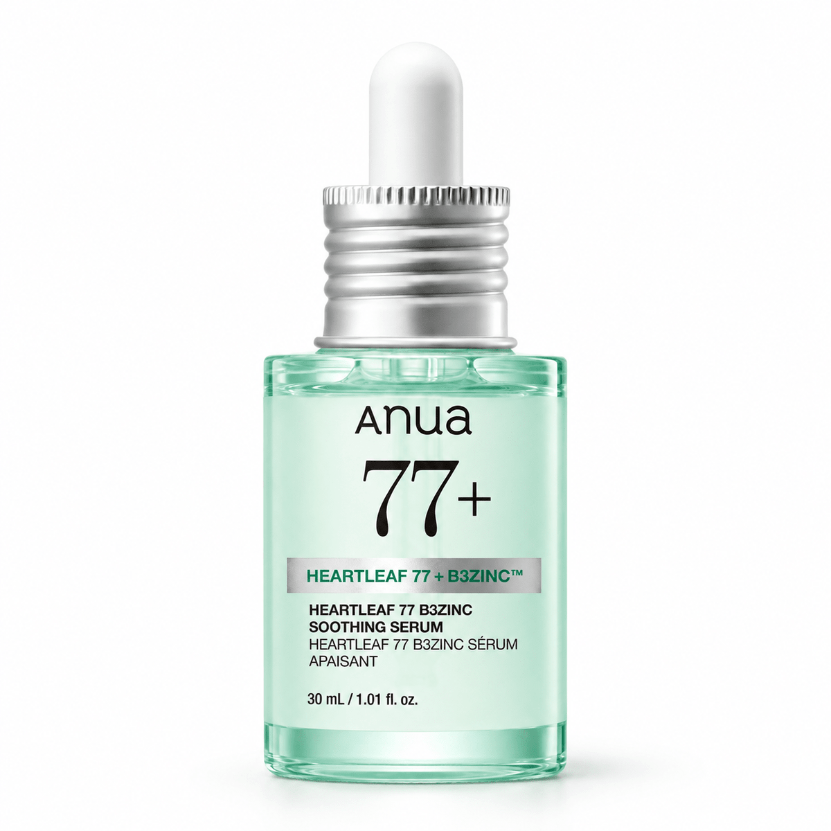 Anua Heartleaf 77 B3Zinc Soothing Serum 30ml in its mint green dropper bottle