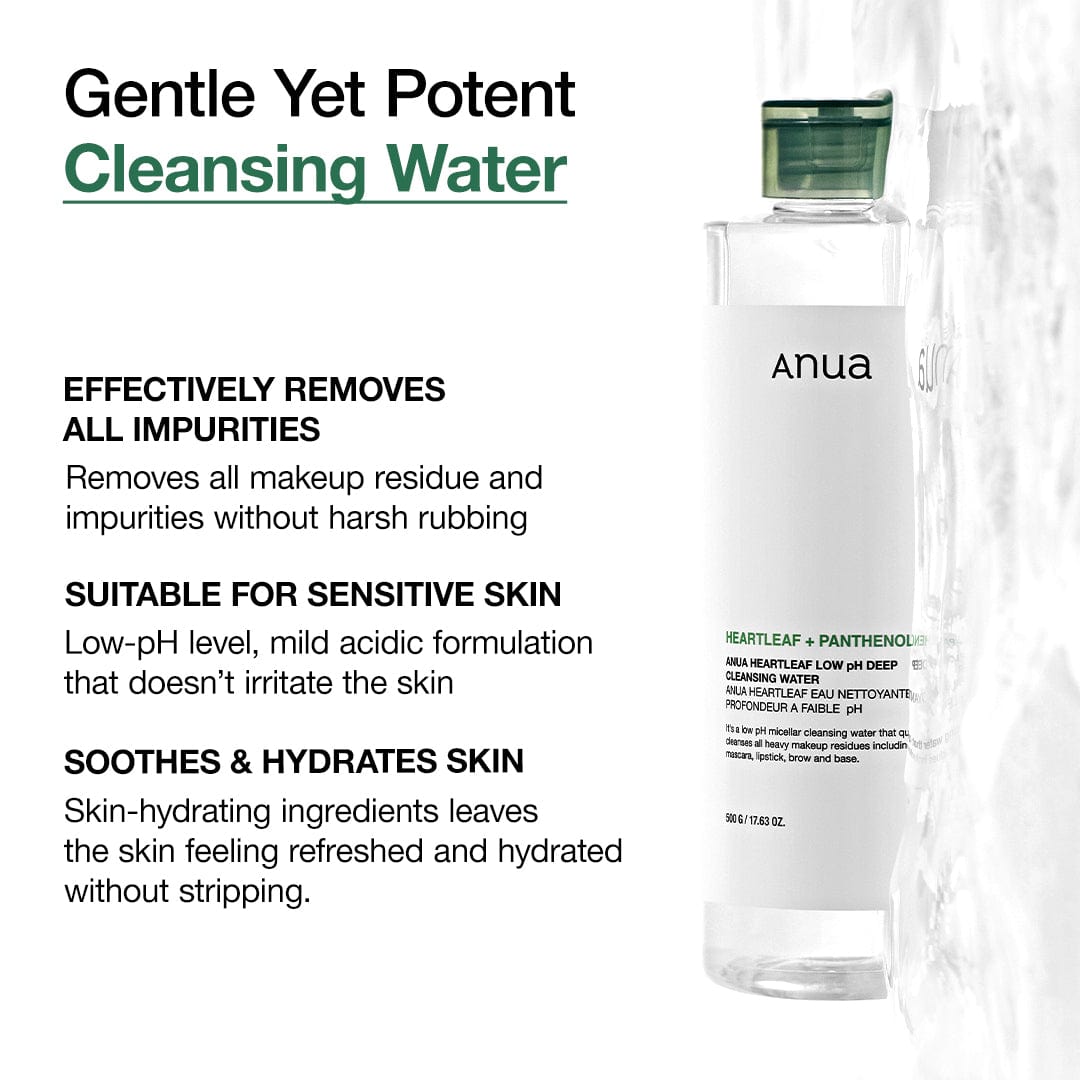 Anua cleansing water makeup removal and sensitive skin features