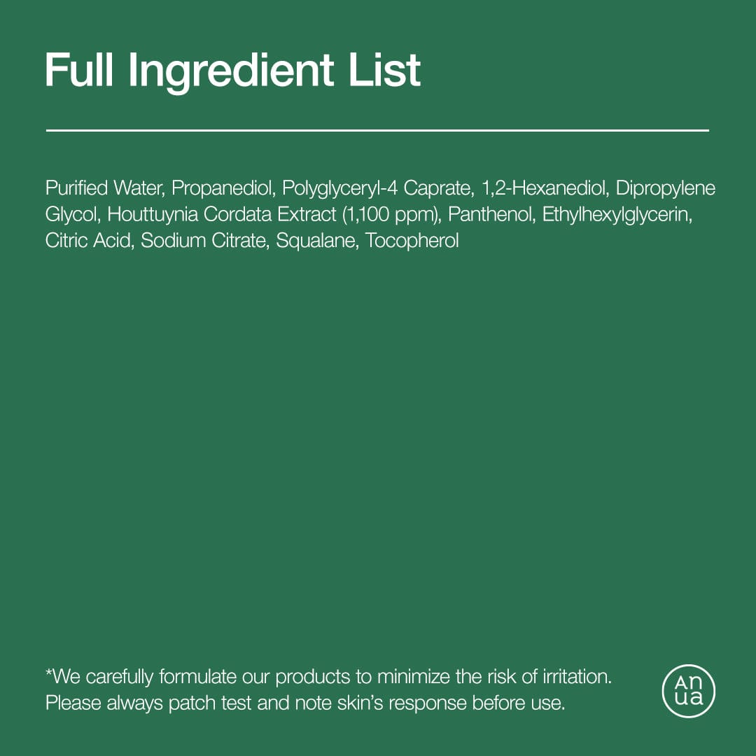 Anua Heartleaf Low pH Deep Cleansing Water official ingredient list