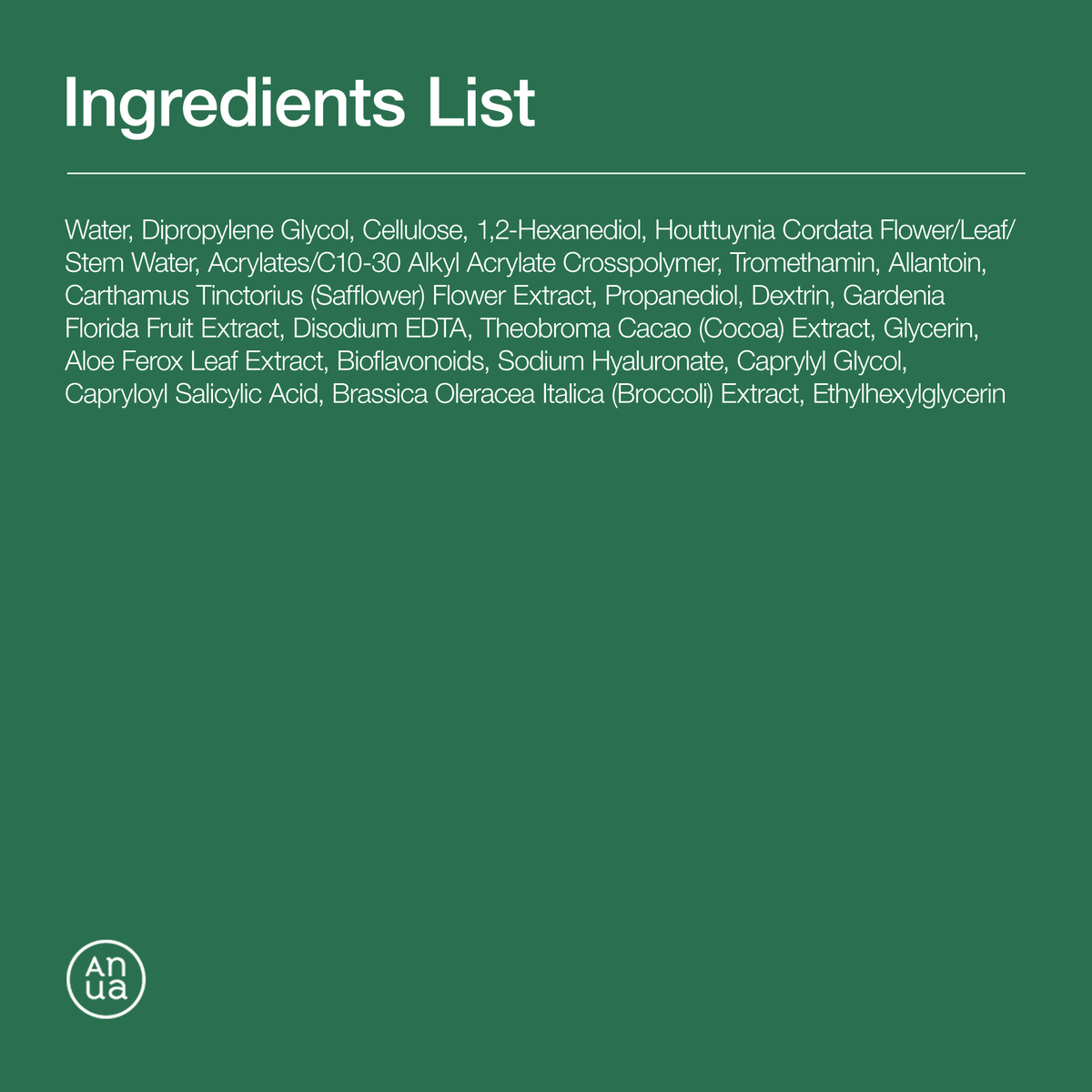 Anua Heartleaf LHA Moisture Peeling Gel ingredient list