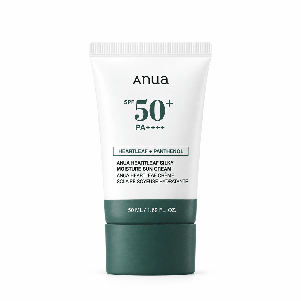 Anua Heartleaf Silky Moisture Sun Cream SPF50+ PA++++ 50ml tube on white