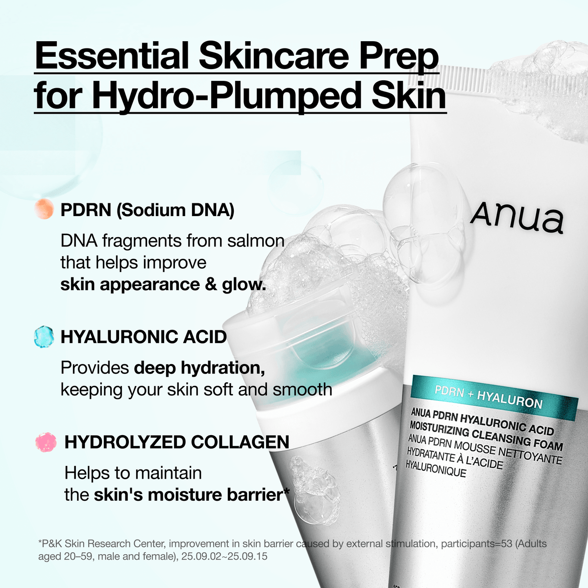 Official Anua PDRN cleansing foam PDRN hyaluronic acid and collagen ingredients