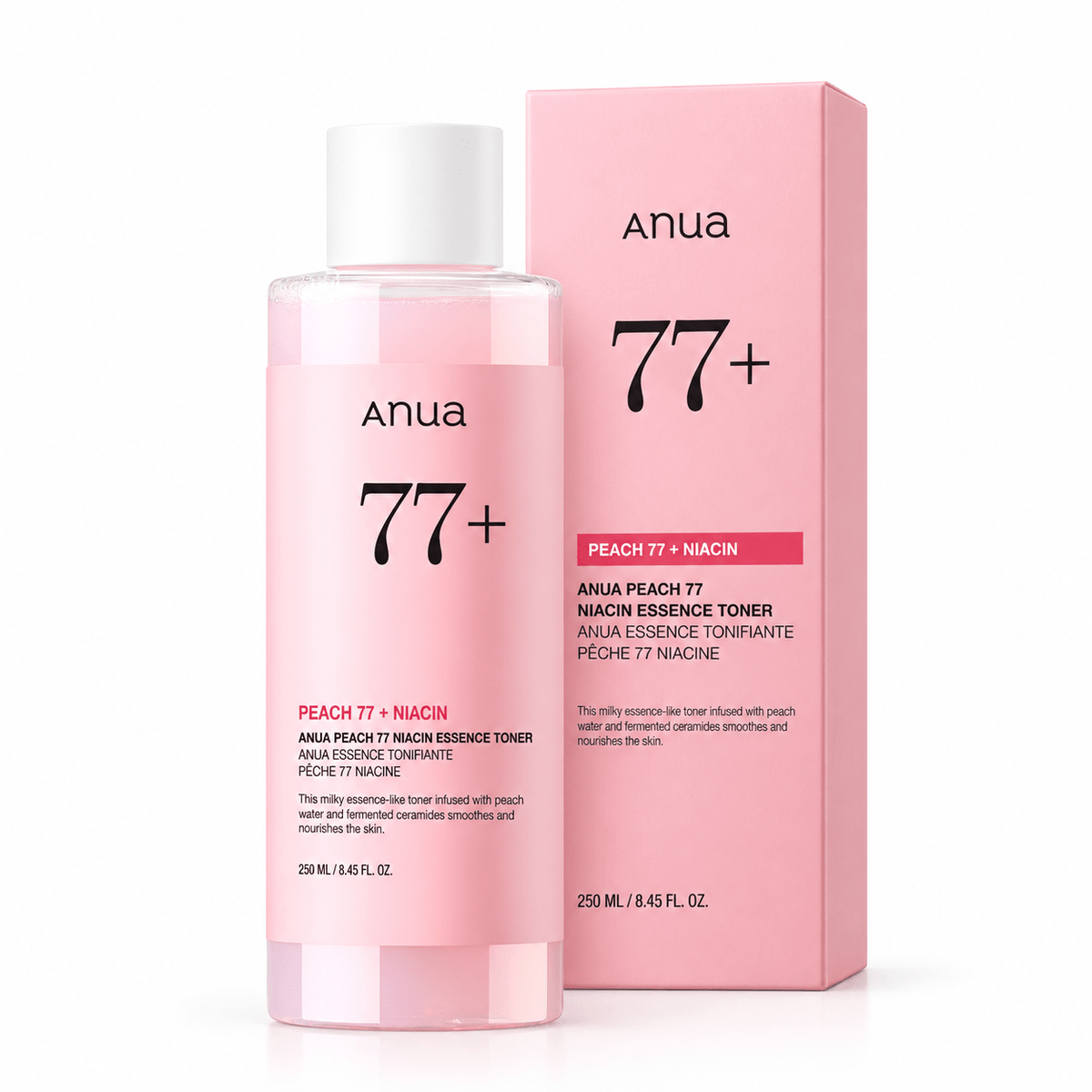 Anua Peach 77 Niacin Essence Toner 250ml bottle with its outer carton