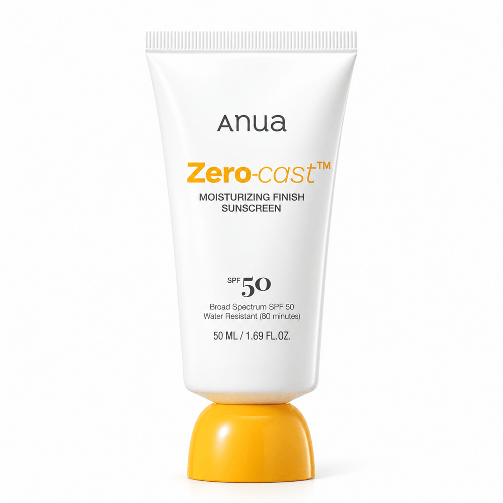 Anua Zero-Cast Moisturizing Finish Sunscreen SPF 50 50 ml white tube with yellow cap