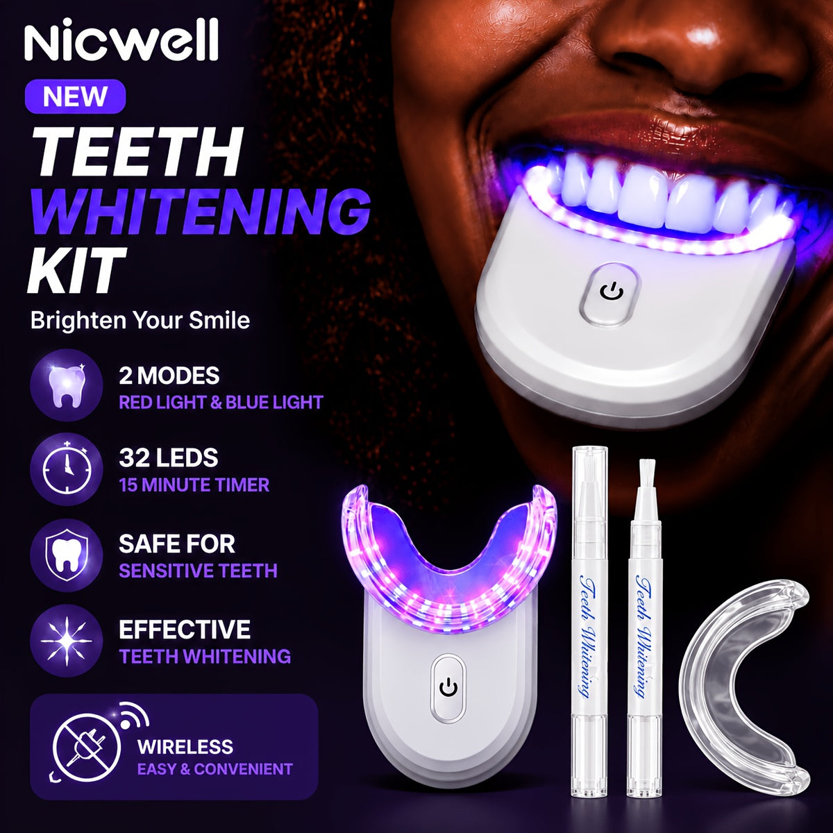 Nicwell 32 LED Teeth Whitening Kit with Gel Pens