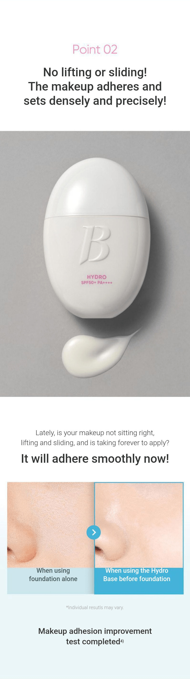Banila Co All Day Prep Hydro UV Serum Base SPF50+ PA++++ 35mL — Makeup adhesion comparison before and after primer