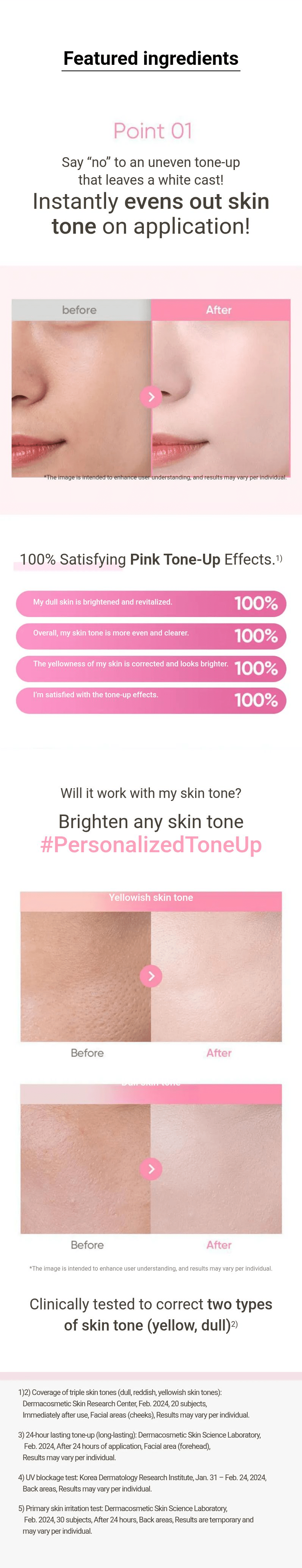 Banila Co All Day Prep Tone Up Base Cream SPF50+ PA++++ 35mL — Skin tone correction comparisons and study qualifications