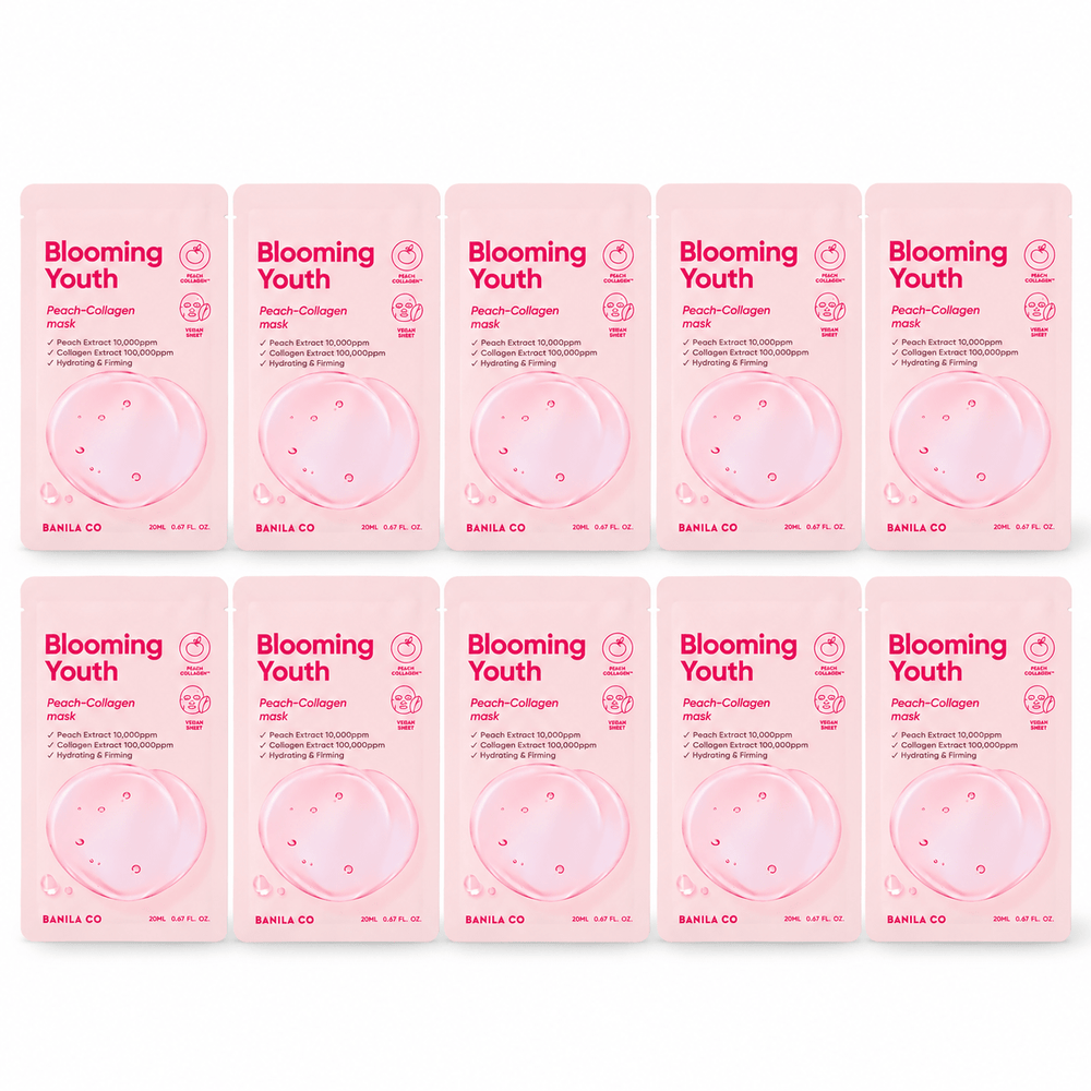 Banila Co Blooming Youth Peach Collagen Mask ten individually wrapped sheets
