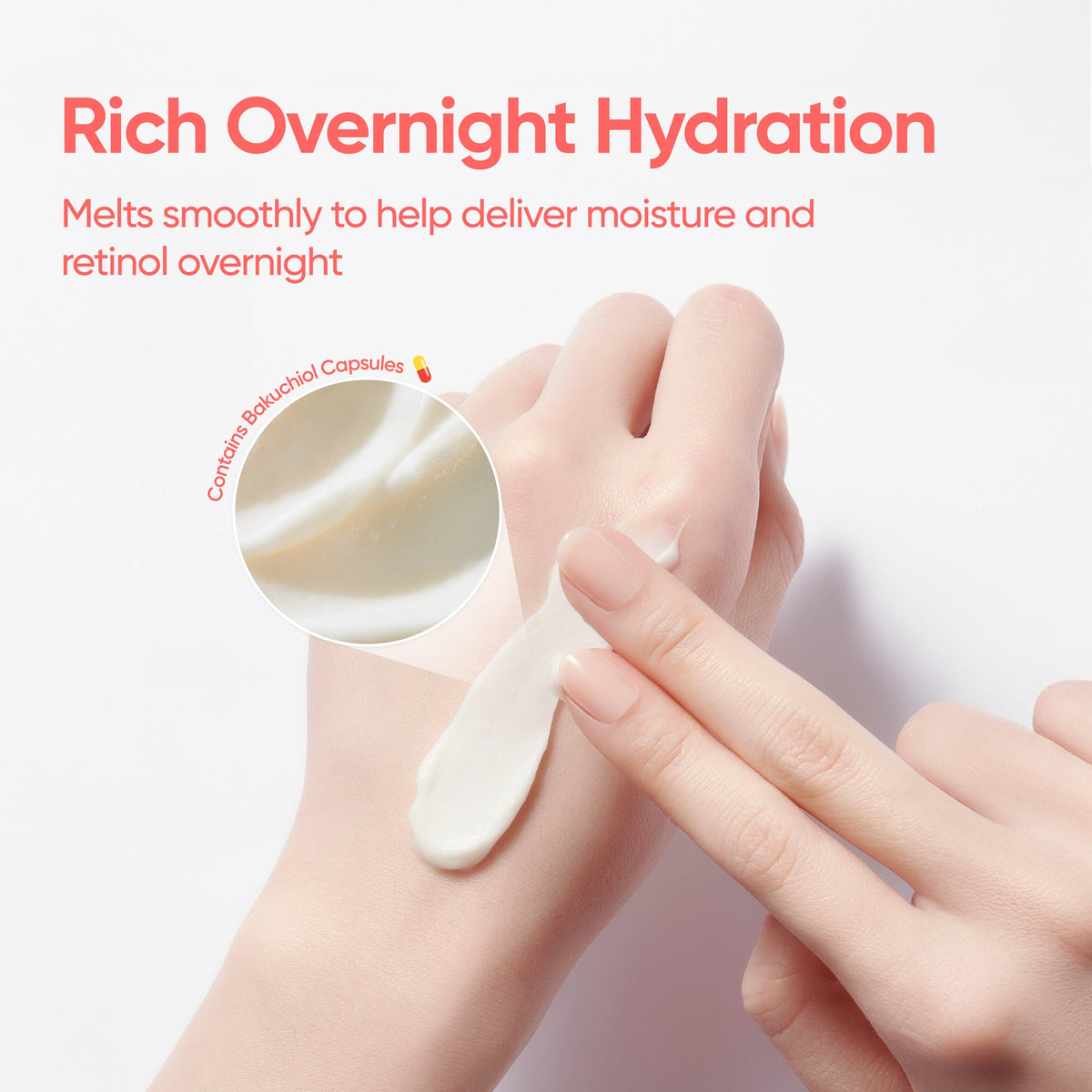 Banila Co Overnight Firming Retinol Sleeping Mask 100mL — Cream application on the hand and overnight hydration