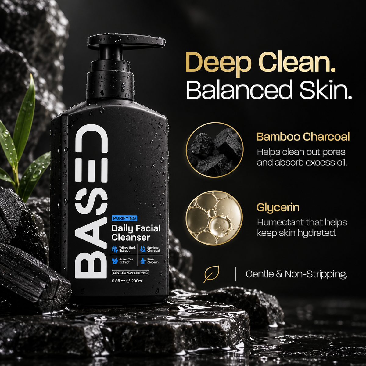 BASED Daily Facial Cleanser bamboo charcoal and glycerin