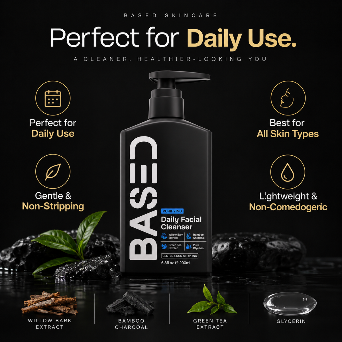 BASED Daily Facial Cleanser daily-use infographic