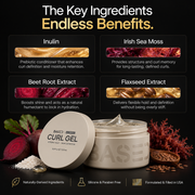 BASED Curl Gel key ingredients Inulin Irish Sea Moss Beet Root Extract and Flaxseed Extract