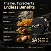 BASED Pomade key ingredients bentonite clay beeswax jojoba oil and argan oil