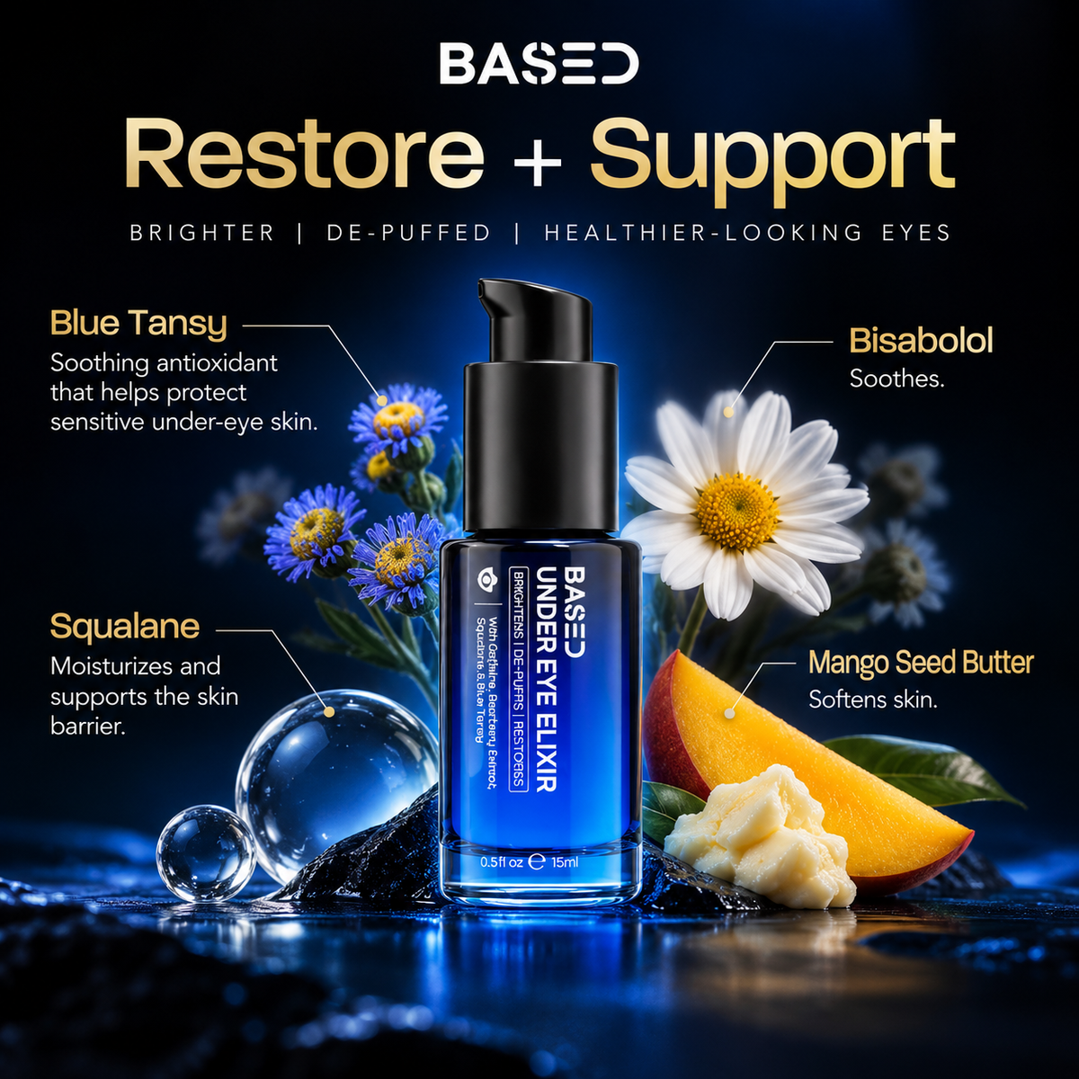 BASED Under Eye Elixir squalane blue tansy bisabolol and mango butter support