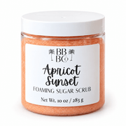 Beachy Bubbles Bath Apricot Sunset Foaming Sugar Scrub, one 10 oz jar on white