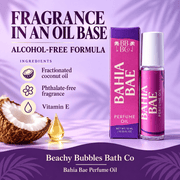 Bahia Bae alcohol-free perfume oil ingredients: fractionated coconut oil, phthalate-free fragrance, and vitamin E.