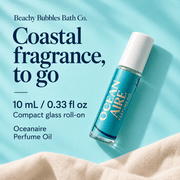 Beachy Bubbles Bath Co Oceanaire Perfume Oil in a compact 10 mL / 0.33 fl oz glass roll-on bottle.