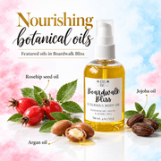 Boardwalk Bliss body oil featuring rosehip seed oil, argan oil and jojoba oil