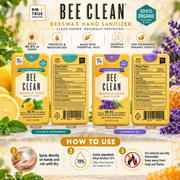 Bee Clean Beeswax Hand Sanitizer directions and safety infographic