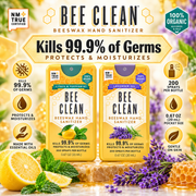 Bee Clean Beeswax Hand Sanitizer kills 99.9% of germs infographic