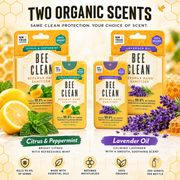 Bee Clean Beeswax Hand Sanitizer two scent options infographic