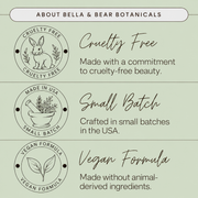 Bella & Bear Botanicals cruelty free small batch vegan infographic