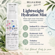 Desert Defender lightweight hydration mist with sodium PCA glycerin hyaluronic acid and trehalose