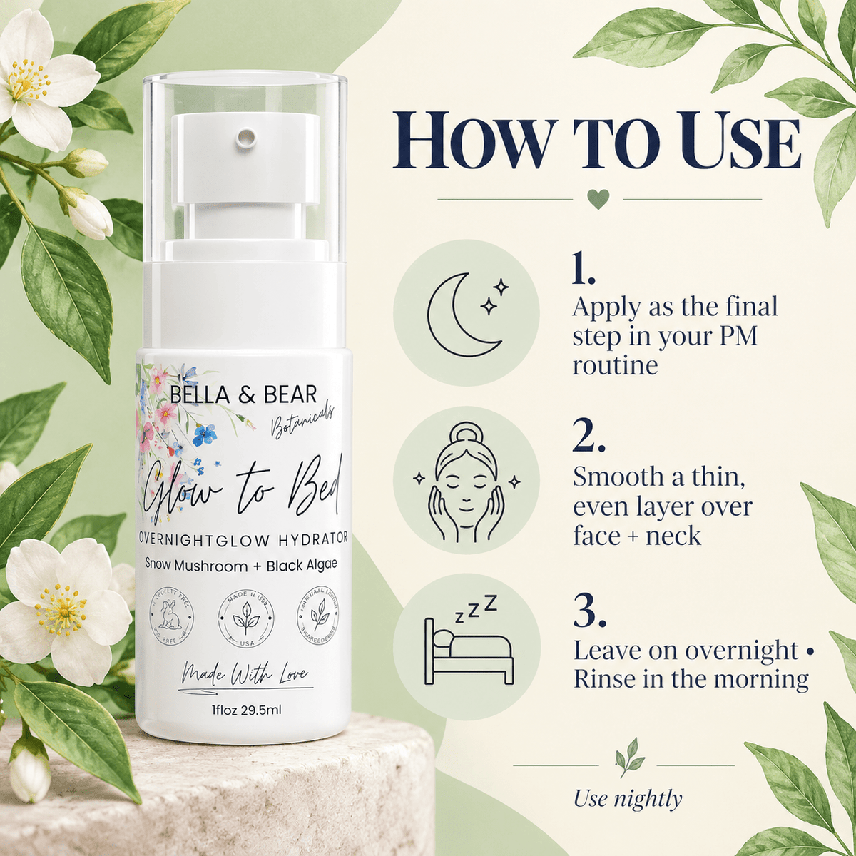 Bella & Bear Glow-To-Bed how to use infographic