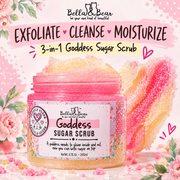 Bella & Bear Goddess Sugar Scrub exfoliate cleanse moisturize infographic