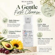 Bella & Bear Melt Away cleansing oil benefits infographic