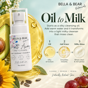 Bella & Bear Melt Away oil to milk cleansing infographic