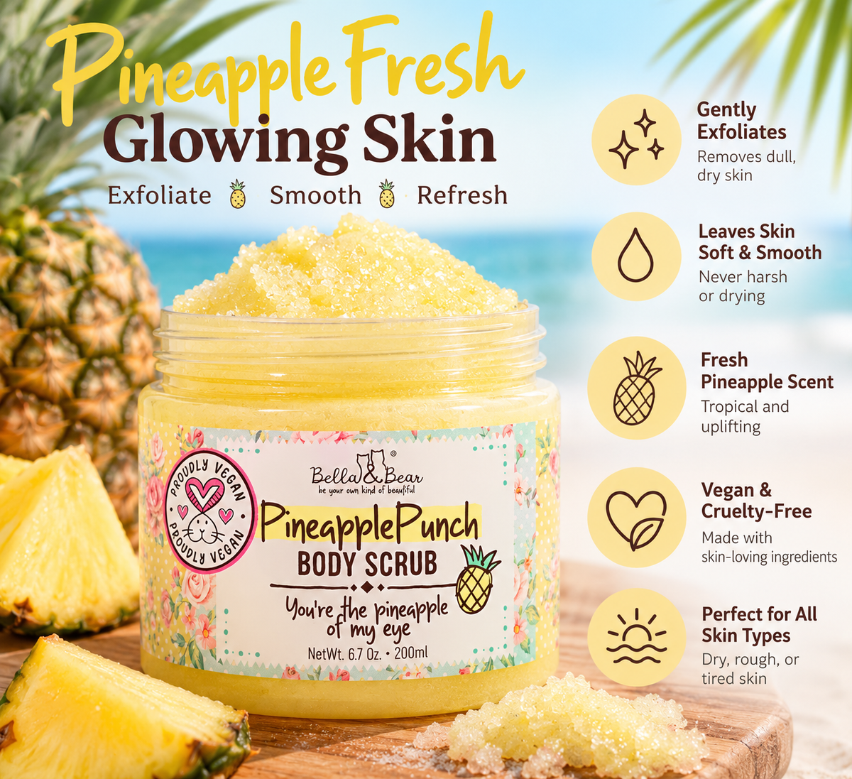 Pineapple Punch body scrub for all skin types and dry rough skin