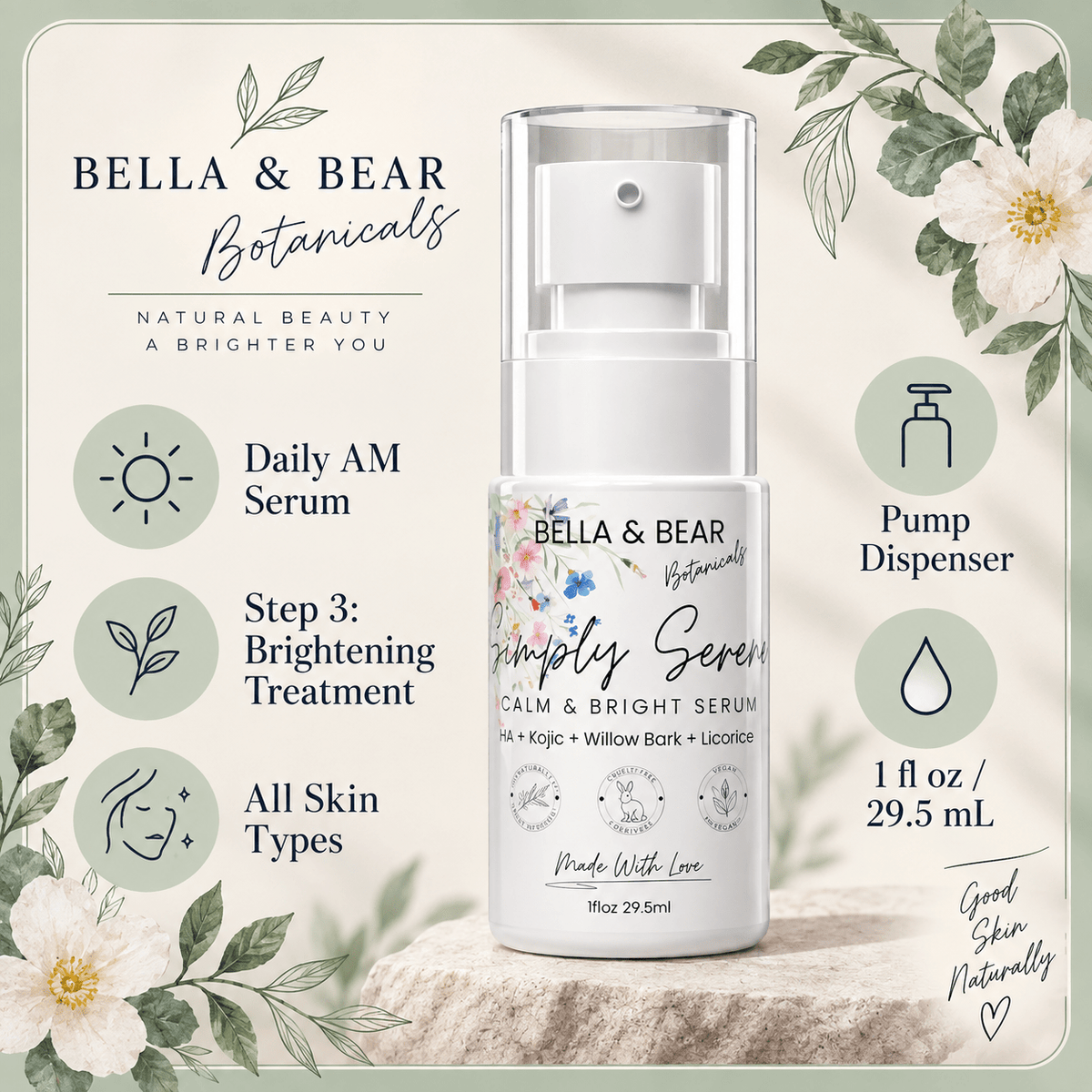 Simply Serene 1 fl oz 29.5 mL daily AM brightening serum