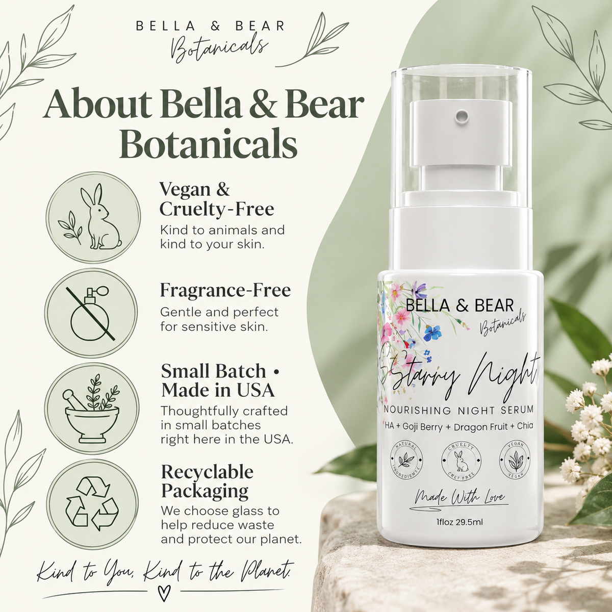 Bella & Bear Botanicals Starry Night vegan cruelty-free fragrance-free made in USA recyclable packaging