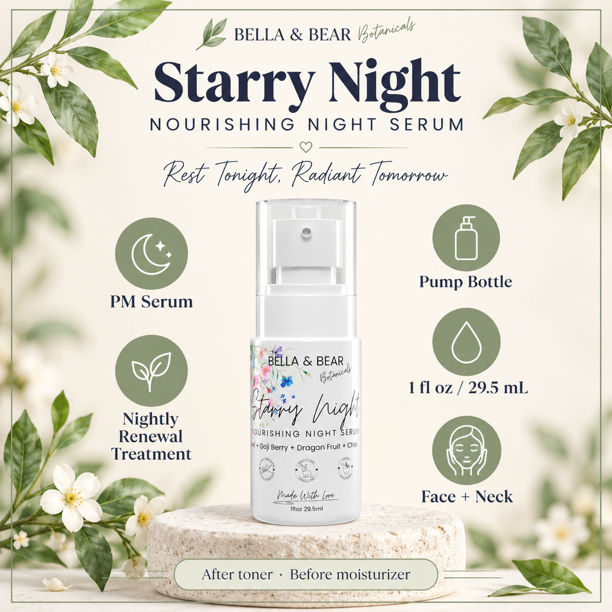 Starry Night nourishing night serum 1 fl oz 29.5 mL PM pump bottle face and neck