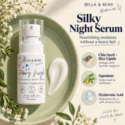Starry Night silky night serum texture with chia rice lipids squalane and hyaluronic acid