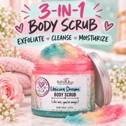 Bella & Bear Unicorn Dreams Body Scrub exfoliate cleanse moisturize infographic
