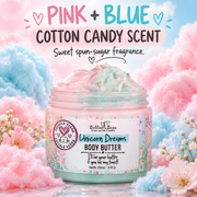 Bella & Bear Unicorn Dreams Body Butter cotton candy scent infographic